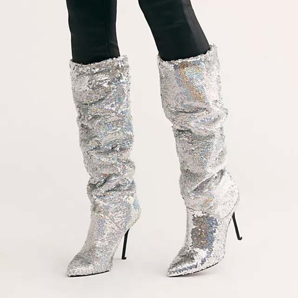 Free People -Jane and the Shoe Iridescent Sequin Life of the Party Slouch Boot